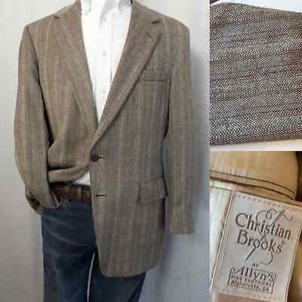 Christian Brooks Tan Blazer Size 46R Pure Silk‎ Luxury Khaki Sport Coat Jacket